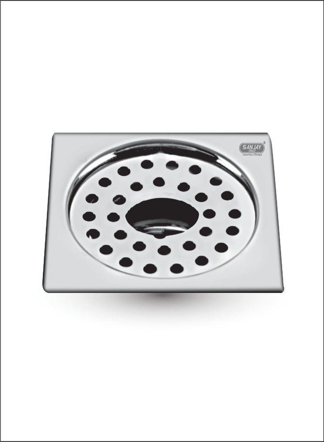 SANJAY CHILLY مصرف أرضي من الفولاذ المقاوم للصدأ من سانجاي تشيلي مع فتحة للأنابيب لشبكة الحمام من الدرجة 304 | غطاء مصرف حوض المطبخ، شبكة، حوض غسيل، حوض استحمام، مغسلة، شرفة، مصرف مياه الصرف الصحي (مربع جيبسي 5 × 5 بوصة) - Image 1